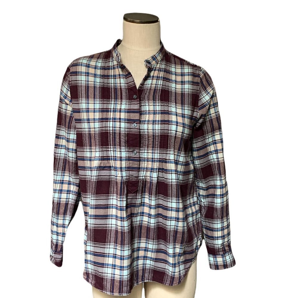 Lands' End Cotton Plaid Flannel Popover Shirt Sz 6 #210H - Picture 2 of 10